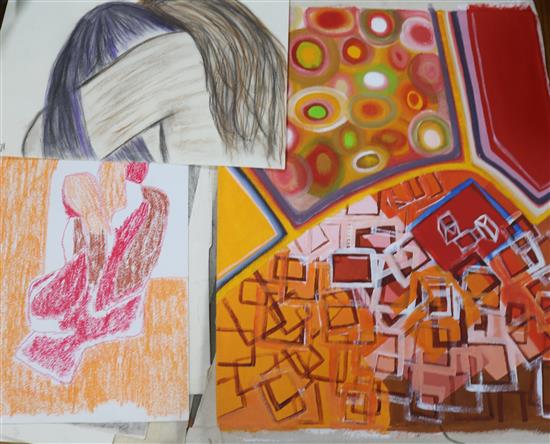 Mania Row. A folio of assorted artwork produced by the artist when a student largest 78 x 58cm.